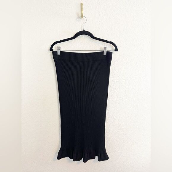 COS skirt ribbed knit ruffle hem black midi pencil skirt. Small - Picture 5 of 7